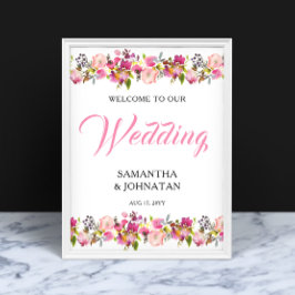 Poster Sinal de boas-vindas do Casamento Floral Rosa Post