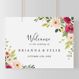 Poster Sinal de Boas-vindas do Casamento Floral Rosa Verd