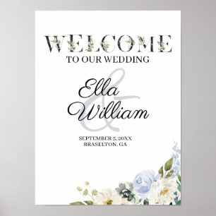Poster Sinal de boas-vindas do Casamento Floral Rustic Bl