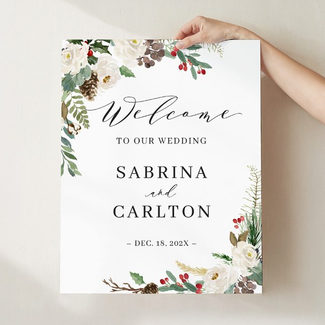 Poster Sinal de Boas-vindas do Casamento Floral Rustic Wi (Criador carregado)
