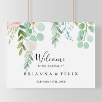 Sinal de boas-vindas do Casamento Floral Tropical