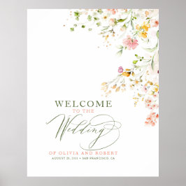 Poster Sinal de boas-vindas do casamento Flores selvagens
