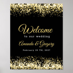 Poster Sinal de Boas-vindas do Casamento Glitter Dourado 