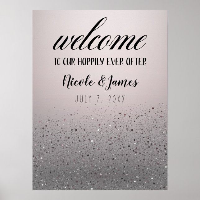 Poster Sinal de Boas-vindas do Casamento Glitter Silver R (Frente)