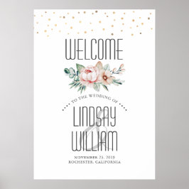 Póster Sinal de Boas-vindas do Casamento Moderno das Flor
