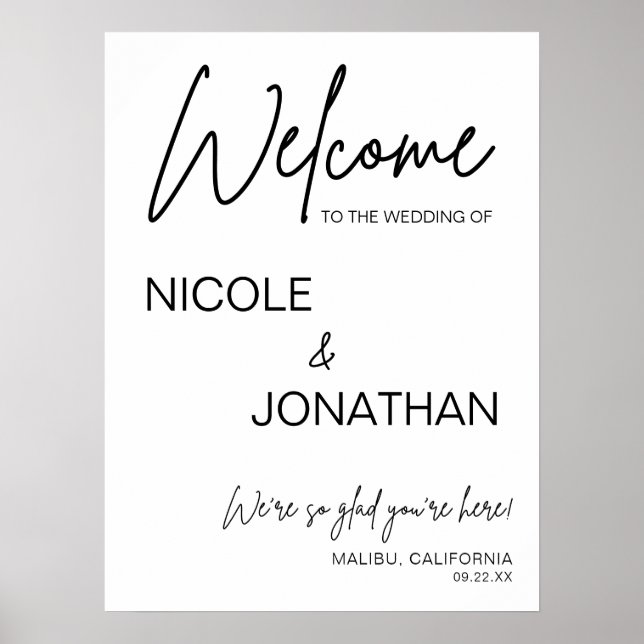 Poster Sinal de boas-vindas do casamento moderno imprimív (Frente)