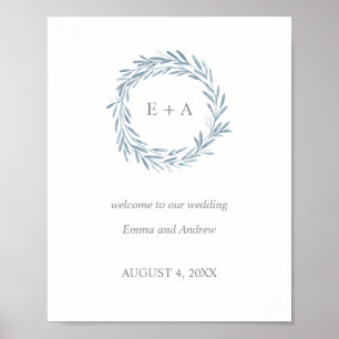 Poster Sinal de Boas-Vindas do Casamento - Monograma Blue