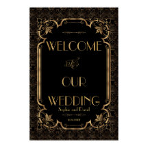 Sinal de Boas-vindas do Casamento Negro Dourado Ga