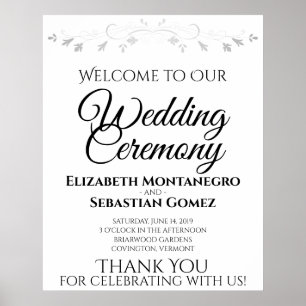 Poster Sinal de Boas-vindas do Casamento Negro e Branco E