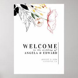 Poster Sinal de boas-vindas do Casamento Negro Elegante d
