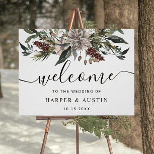 Poster Sinal de boas-vindas do Casamento no inverno Flora