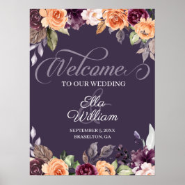 Poster Sinal de boas-vindas do Casamento outono Floral de