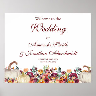 Poster Sinal de boas-vindas do casamento outono, Sinal de