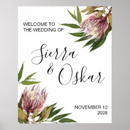 Poster Sinal de Boas-vindas do Casamento Protea Greenery