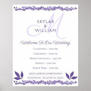 Poster Sinal de boas-vindas do Casamento Púrpura de Woods