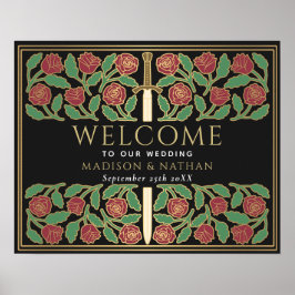 Poster Sinal de Boas-Vindas do Casamento Real Espada Flor