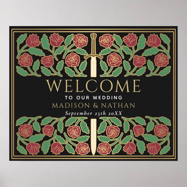 Poster Sinal de Boas-Vindas do Casamento Real Espada Flor (Frente)