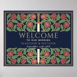Poster Sinal de Boas-Vindas do Casamento Real Espada Flor