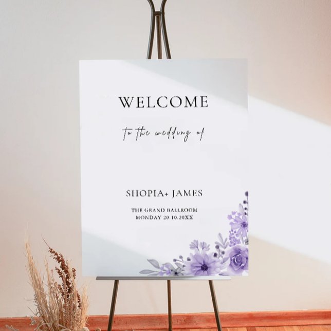Poster Sinal de Boas-Vindas do Casamento Roxo (Purple Wedding Welcome Sign)