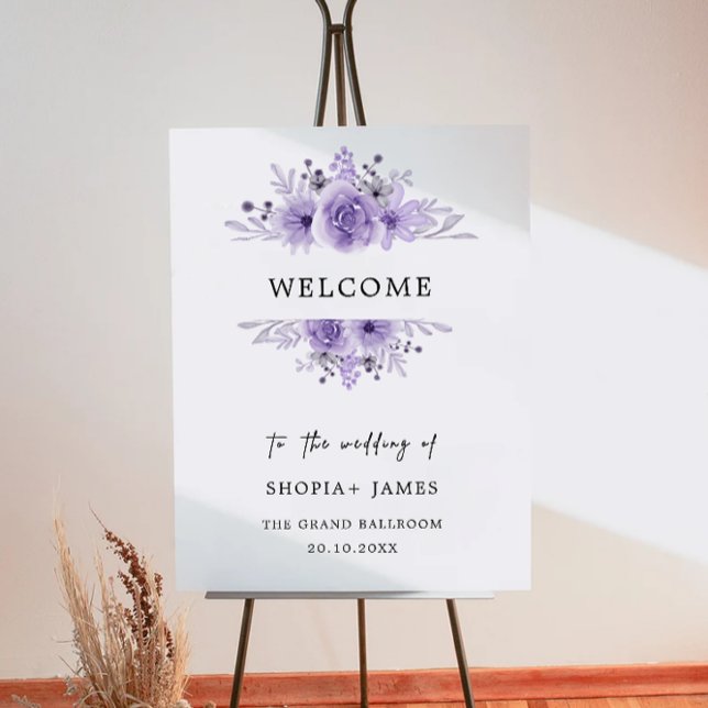 Poster Sinal de Boas-Vindas do Casamento Roxo (Purple Wedding Welcome Sign)