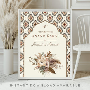 Poster Sinal de Boas-Vindas do Casamento Sikh Boho Ivory