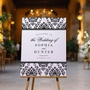 Poster Sinal de boas-vindas do Casamento tema damasco bra