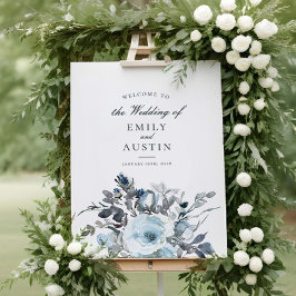 Poster Sinal de Boas-vindas do Casamento Verde Azul Elega