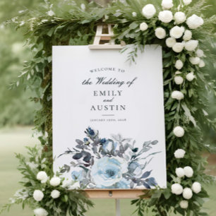 Poster Sinal de Boas-vindas do Casamento Verde Azul Elega