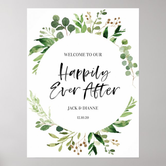 Poster Sinal de Boas-vindas do Casamento Verde Feliz para (Frente)