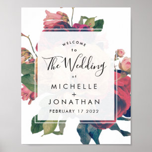 Poster Sinal de boas-vindas do Casamento vintage de Rosas
