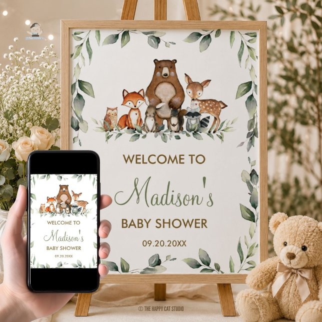 Poster Sinal de Boas-Vindas do Chá de Bebê Animais da Flo (Criador carregado)