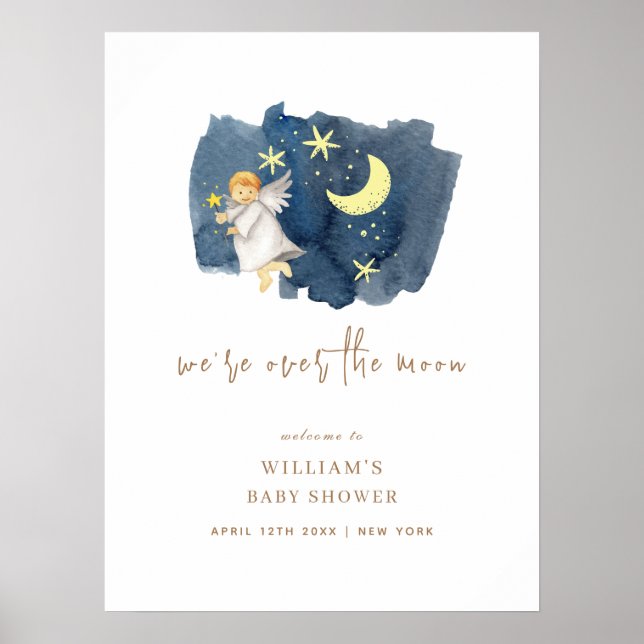 Poster Sinal de boas-vindas do Chá de fraldas Angel Moon  (Frente)