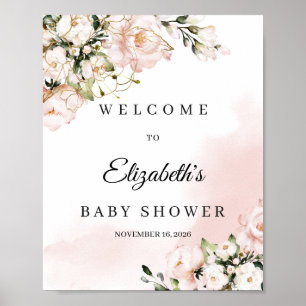 Poster sinal de boas-vindas do chá de fraldas boho blush 
