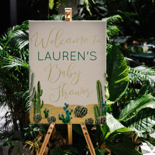 Poster Sinal de boas-vindas do Chá de fraldas Boho Cactus