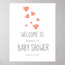 Poster Sinal de boas-vindas do Chá de fraldas de Corações