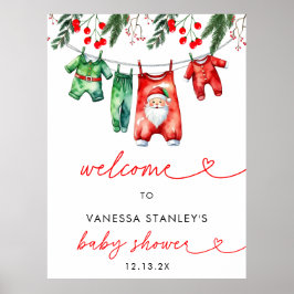 Poster Sinal de boas-vindas do Chá de fraldas de Natal de