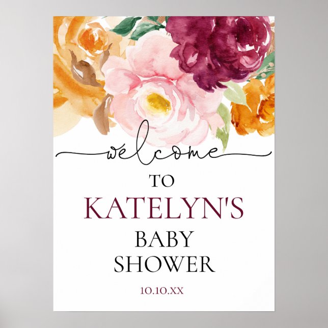 Poster Sinal de boas-vindas do Chá de fraldas de outono (Frente)