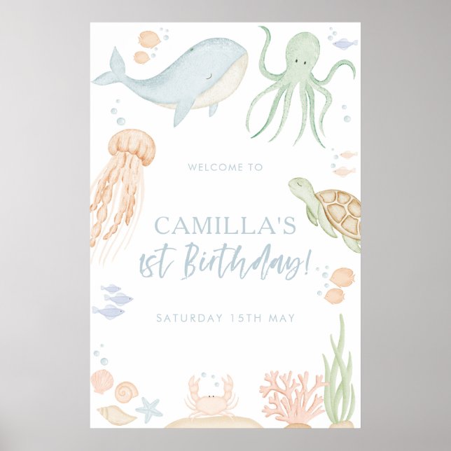 Poster Sinal de boas-vindas do Chá de fraldas do mar de 2 (Frente)