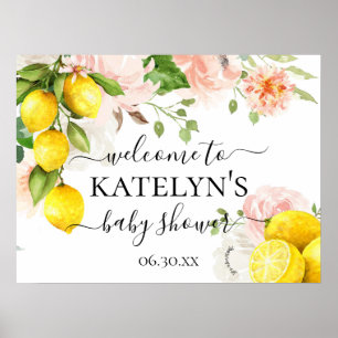 Poster Sinal de boas-vindas do Chá de fraldas Lemon para