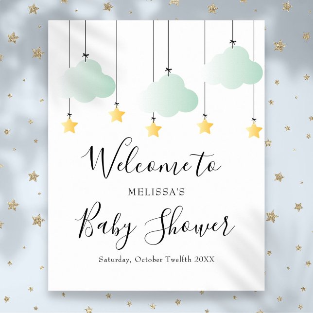 Poster Sinal de boas-vindas do Chá de fraldas Neutro Twin (Twinkle Twinkle Neutral Baby Shower Welcome Sign)