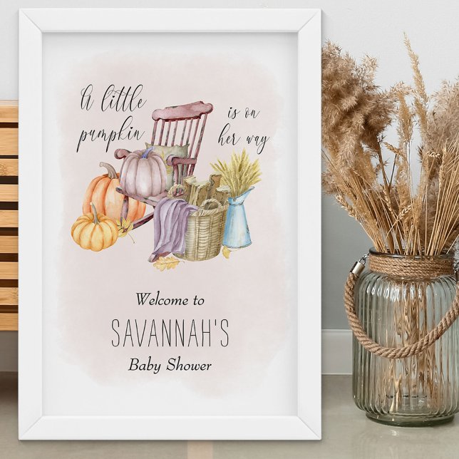 Poster Sinal de boas-vindas do Chá de fraldas Pumpkin Blu (Girl Baby Shower Welcome Sign for fall - order printed or as a printable download)