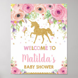 Poster Sinal de Boas-vindas do Chá de fraldas Unicorn e F