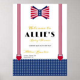 Poster Sinal de boas-vindas do Chá de fraldas Vermelho Az