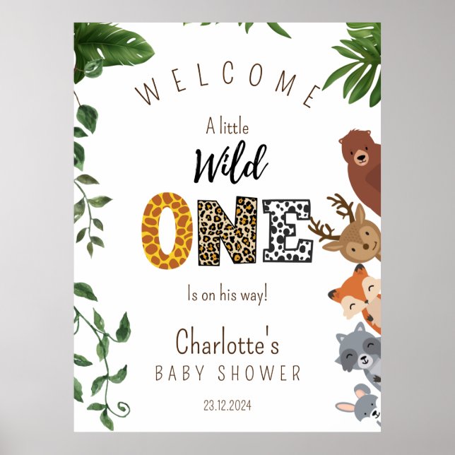 Poster Sinal de boas-vindas do chá de fraldas Wild One Sa (Frente)