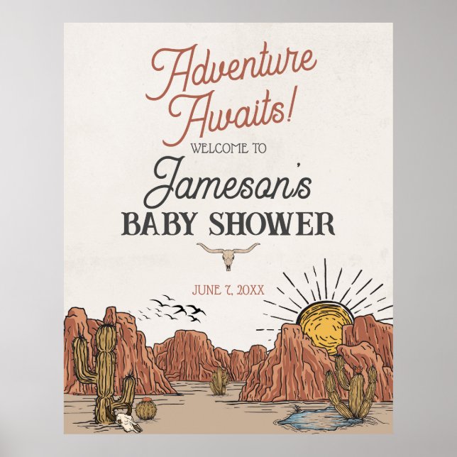 Poster Sinal de boas-vindas do chá de fraldas Wild West R (Frente)