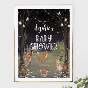 Poster Sinal de boas-vindas do Chá de fraldas Woodland En