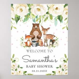 Poster Sinal de Boas-vindas do Chá de fraldas Woodland I