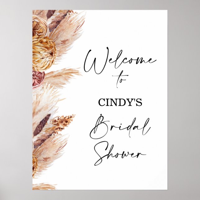 Poster Sinal de Boas-Vindas do Chá de Noiva Floral Boho P (Frente)