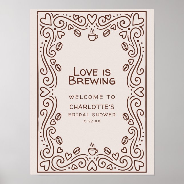 Poster Sinal de Boas-Vindas do Chá de Noiva Love Is Brewi (Frente)