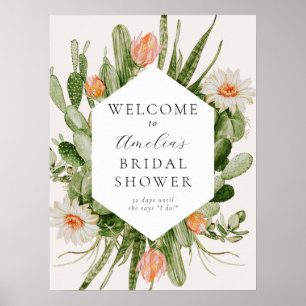 Poster Sinal de boas-vindas do Chá de panela Boho Cactus